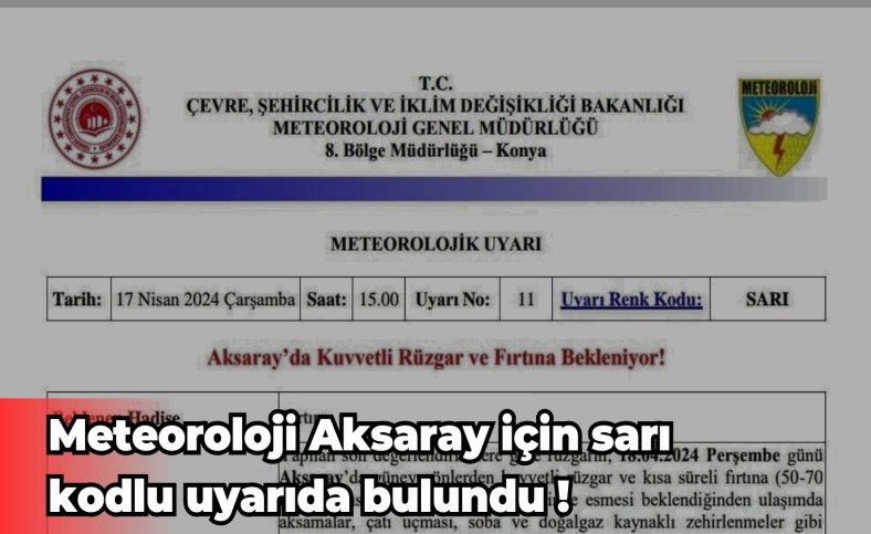 Meteoroloji Aksaray için sarı kodlu uyarıda bulundu !