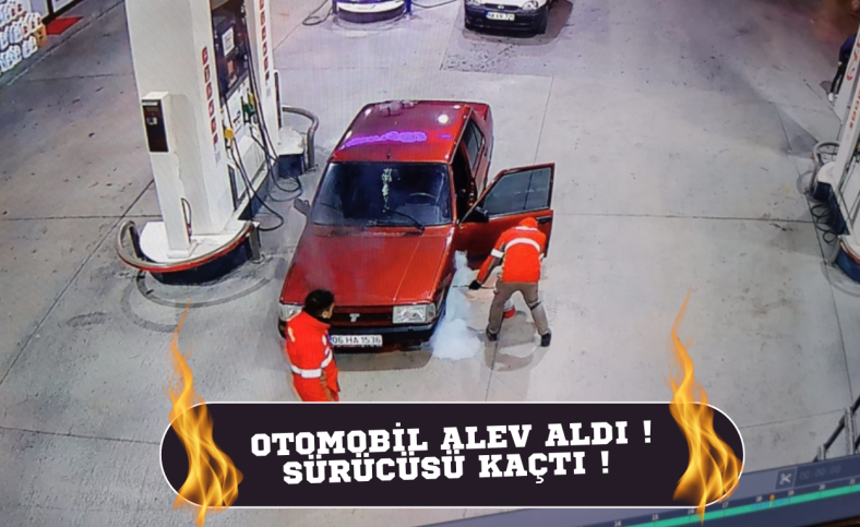 Otomobil alev aldı sürücüsü kaçtı