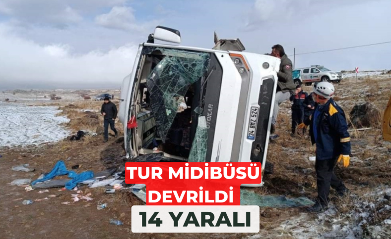 Tur midibüsü devrildi 14 yaralı